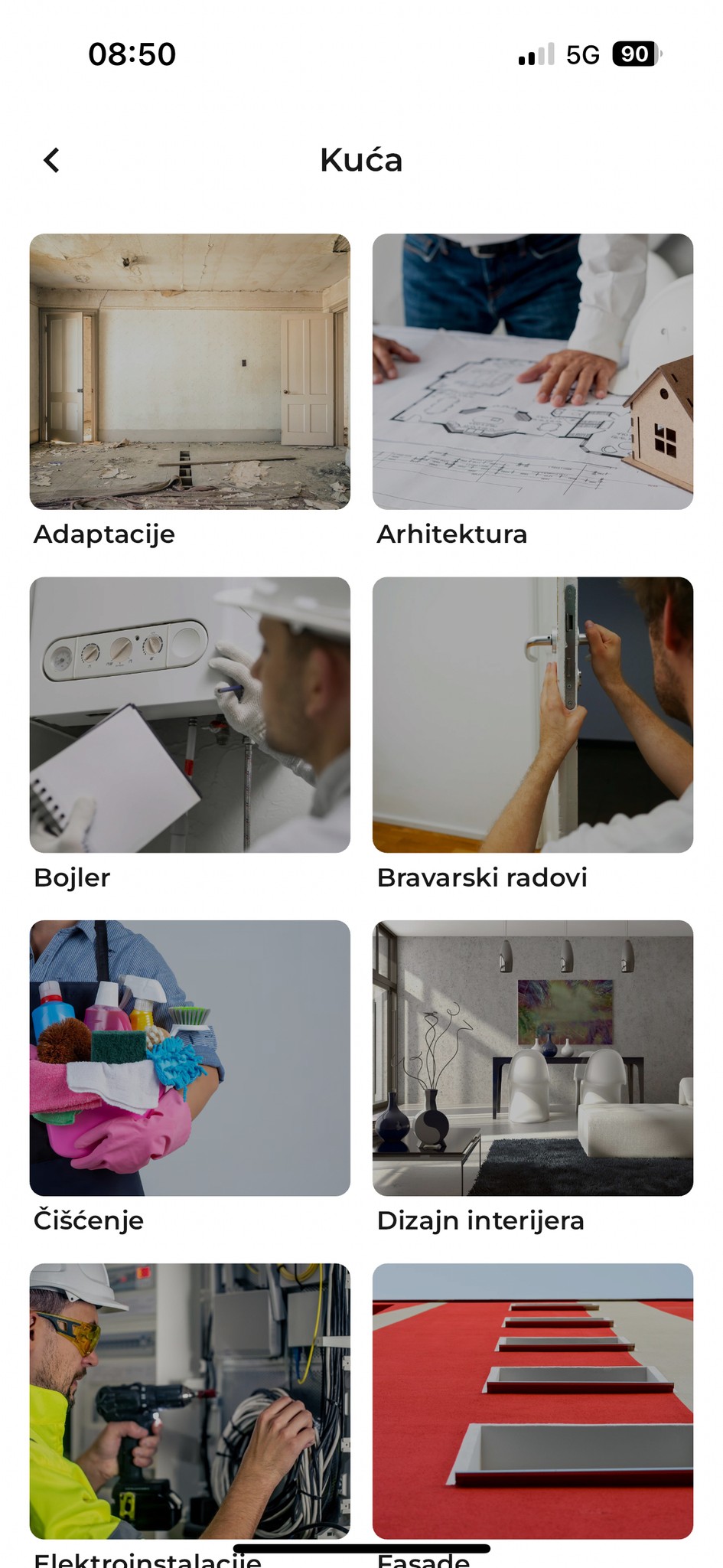 Postay aplikacija - odaberi uslugu